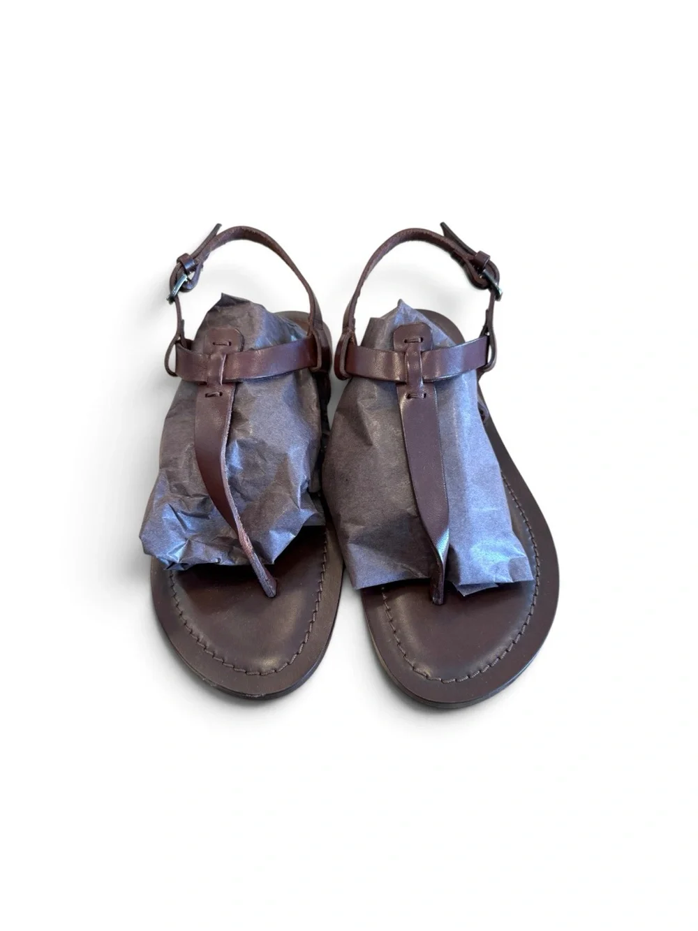 NWOT Garnet Hill Brown Leather T-Strap Sandals